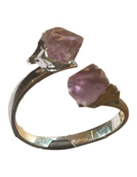 Photo de bague réglable en métal argenté et pointe d'améthyste - encens.business - Boutique ésotérique en ligne - vente de bague régla
