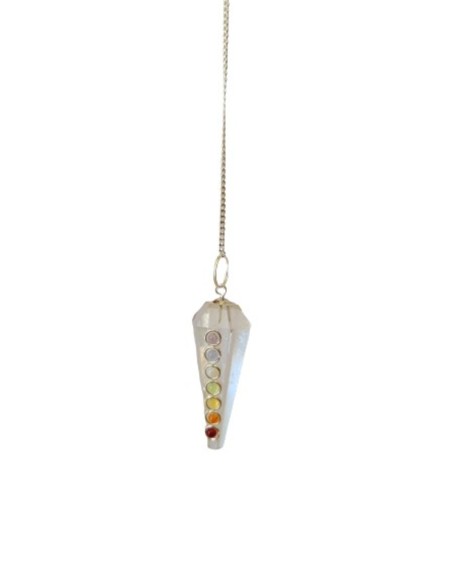 Photo de Pendule facetté en cristal de roche avec barrette des 7 chakras - encens.business - Boutique ésotérique en ligne - vente de P