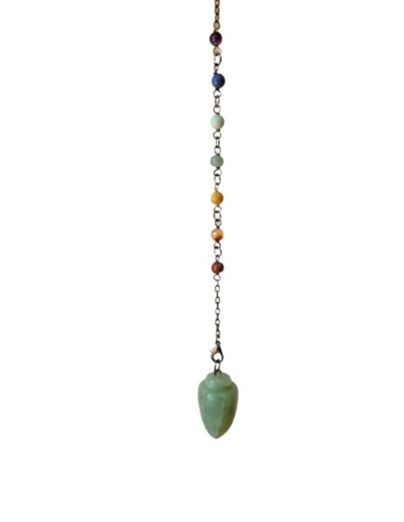 Photo de Pendule conique lisse en aventurine avec chaîne 7 chakras - encens.business - Boutique ésotérique en ligne - vente de Pendule