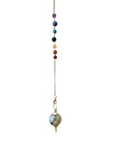 Photo de Pendule sphéroton en pierre de lune avec chaîne 7 chakras - encens.business - Boutique ésotérique en ligne - vente de Pendule