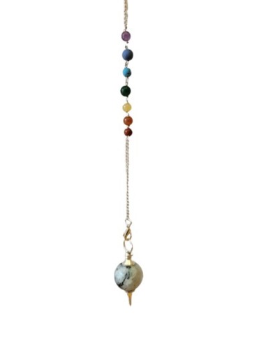 Photo de Pendule sphéroton en pierre de lune avec chaîne 7 chakras - encens.business - Boutique ésotérique en ligne - vente de Pendule